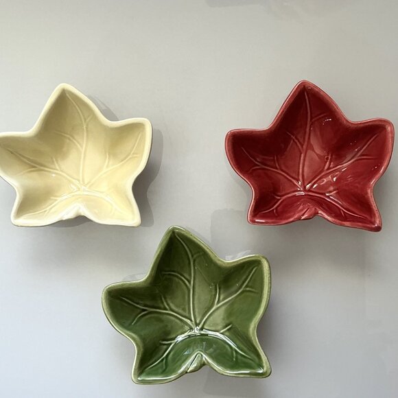 NEW MAPLE LEAF BOWLS CERAMIC MULTICOLOR FALL  3PCS - Picture 2 of 12
